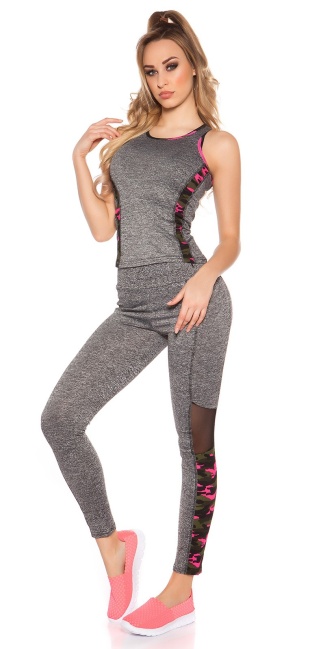 Trendy workout-sport outfit met top & leggings fuchsiaroze